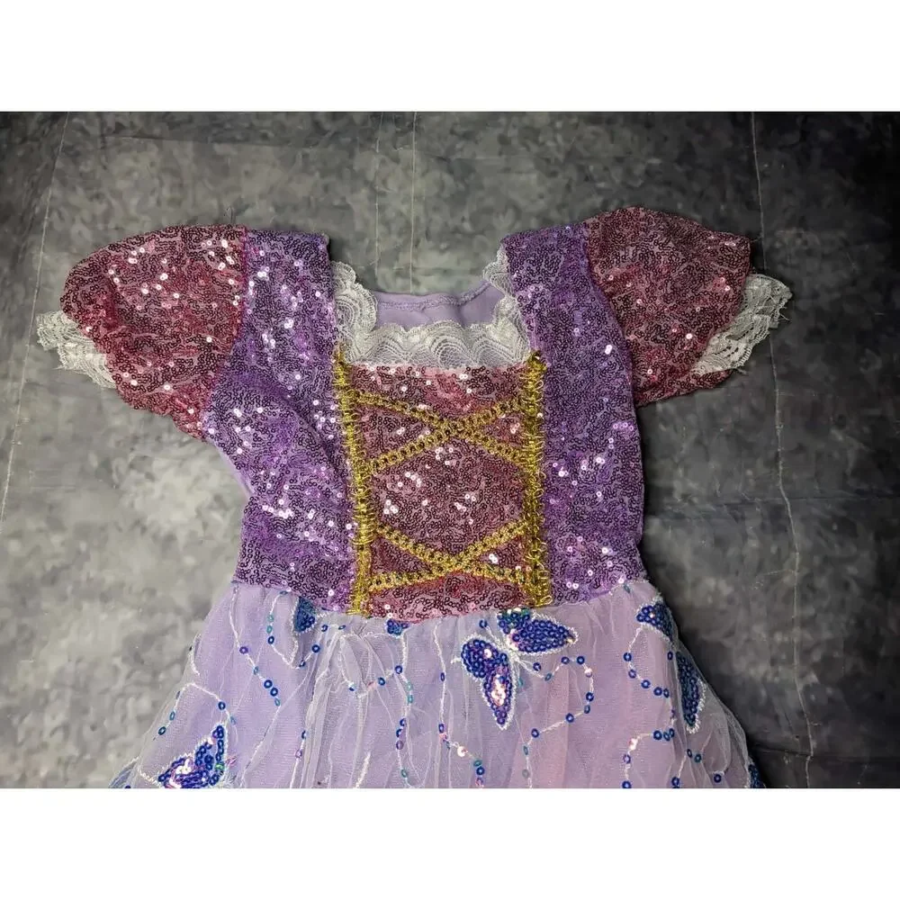 Sequin Butterflies Purple Princess Dress Halloween Costume Cosplay Girls M 5-6